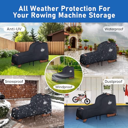 Rowing Machine Cover,420D Heavy Duty Rower Outdoor Covers,Outdoor Protective Cover for Concept 2 Fitness Equipment,with Waterproof Strip,Windproof Buckle,2 Handles,Accessories Fit for Concept 2 Rower