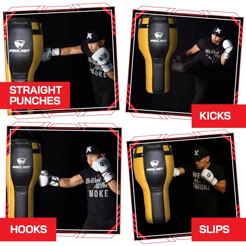 Angle Heavy Punching Bag for Adults, Hook and Uppercut, Boxing, MMA, Martial Arts, Muay Thai, 65 lbs, Rhino Logo - color: Black / Yellow, style: Unfilled