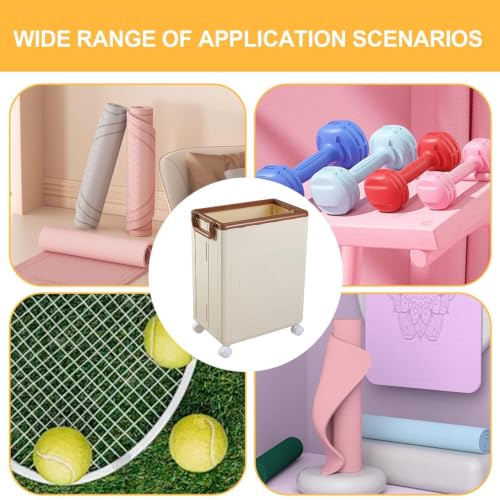 Yoga Mat Storage Basket | Multipurpose Foldable Organizer Rack | Portable Storage Rack with Wheels & Handle, Workout Equipment for Home Gym