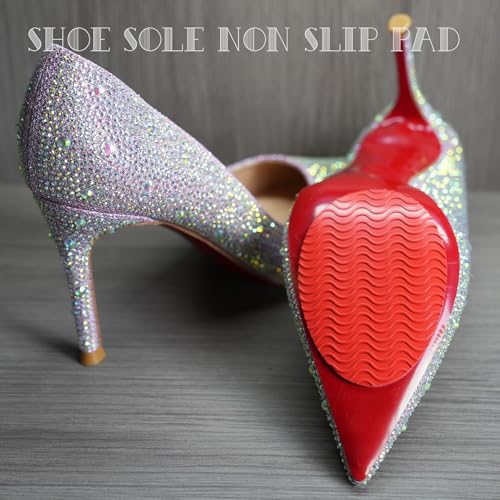 UNIKSTEP 6 Pairs (12 Pieces) Shoe Sole Non Slip Pads, Anti Skid Self Adhesive Rubber Grips, Shoe Bottom Front Sole and Heel Noise Reduction Protector Cushions (Red with Wave Pattern) - color: Red With Wave Pattern