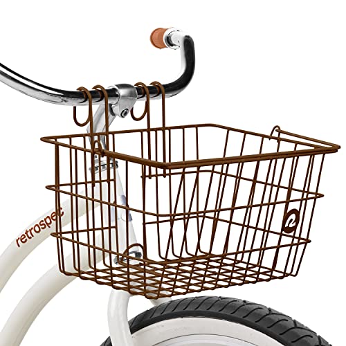 Retrospec Apollo-Lite Lift-Off Bike Basket - Detachable Steel Handlebar Basket with Carrying Handle for Commuting, Shopping & Beach Trips - 14.5in x 9.5in Weather-Resistant Biking Gear - color: Brown