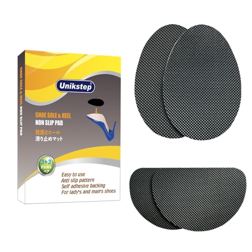 UNIKSTEP 6 Pairs (12 Pieces) Shoe Sole Non Slip Pads, Anti Skid Self Adhesive Rubber Grips, Shoe Bottom Front Sole and Heel Noise Reduction Protector Cushions (Black) - color: Black