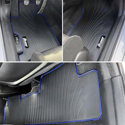 Fit 2006-2011 Honda Civic Coupe & Sedan Floor Mat Black w/Blue Edge | IKON MOTORSPORTS, All Weather Easy Clean Interior Car Carpets Full Set 3 Pieces - color: Black W/ Blue Edge