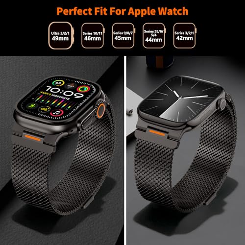 Milanese Loop Compatible with Apple Watch Ultra 3/2/1 Band 49mm 46mm 45mm 44mm 42mm, Magnetic Stainless Steel Strap Bands for iWatch Ultra SE 3/2/1 Series 11 10 9 8 7 6 5 4 3 2 1 Men, Black - color: Black