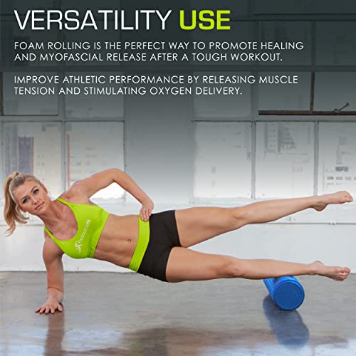ProsourceFit High Density Foam Rollers 12 - inches long, Firm Full Body Athletic Massager for Back Stretching, Yoga, Pilates, Post Workout Trigger Point Release, Blue - color: Blue, size: 12"H x 6"D