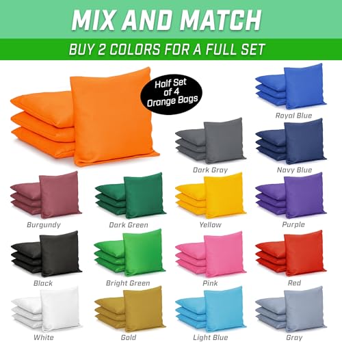 GoSports Classic Cornhole Bean Bags Set of 4-16 Colors Available - Regulation All Weather, Mix and Match - color: Orange