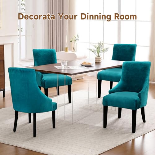 Velvet Wingback Dining Chair Cover Soft Stretch Accent Chair Cover Slipcover Thick Plush Wing Back Chairs Covers Furniture Protect Washable Chairs Protector Covers for Dining Room (Peacock Blue, 2) - color: Peacock Blue
