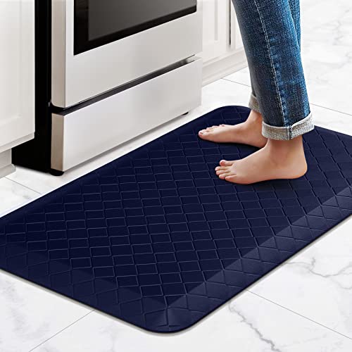 HappyTrends Kitchen Runner Rugs Anti-Fatigue mats - 4/5 Inch Thick Non Slip Waterproof Ergonomic Comfort Mat for Kitchen, Floor Home, Office, Sink, Laundry (17.3"x 28",Blue) - color: Blue, size: 28"L x 17.3"W x 0.8"Th