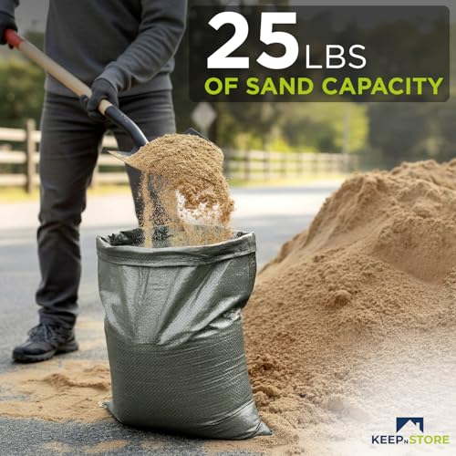 Heavy Duty Sand Bags Pack of 6, Army Green Empty Sandbags with Built-In Ties, Woven Polypropylene UV Protection 1600 Hours, Fillable Bags for Flood Control, Weight, 12x20 inches, 25 Pounds Volume - size: 12"W x 20"L, style: Pack of 6
