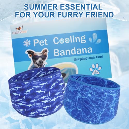 BEAUTYZOO Dog Cooling Bandana for Medium Large Dogs, 2 Pack Instant Cooling Bandanas Breathable Cooling Ice Towel Neck Wraps, Pet Scarf Keep Dogs Cool in Hot Summer,Shark S - color: Shark + Ripple Blue, size: Small(Neck Girth:9-15in)