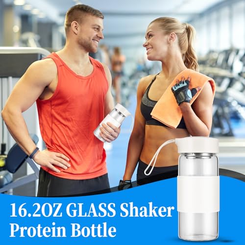 Small Glass Shaker Bottle, 2 Pack 16oz BPA Free Odorless Shaker Bottle with 304SS Mixing Ball and Removable Cleaning Brush for Fitness & Protein Shakes(White-2Pack) - style: White-2Pack