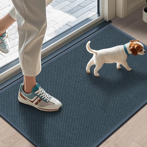 LEKEEPGO Door Mat 17"x29", Non Slip Door Mat Indoor Entrance, Rubber Backing Indoor Doormat Washable Absorbent Low-Profile Doormat Front Entryway Entry Resist Dirt Inside Door Mats, Cyan Blue - color: Cyan Blue, size: 1'5" X 2'5" (Rectangular)