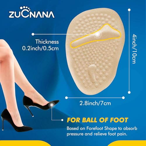 ZUCNANA Metatarsal Pads for Women, Ball of Foot Cushions, Non Slip Heel Pads for Shoes, Heel Cushions for Women Foot Pain Relief and Comfort, One Size Fits Any (2 Pairs Beige) - color: Beige 2pairs