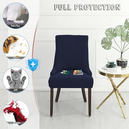 Wingback Chair Cover Waterproof,Stretch Jacquard Slipcover(Navy,4PCS) | Instant room refresh with easy cleanup, dependable mess protection, and a neat tailored look for family spaces. - color: Navy