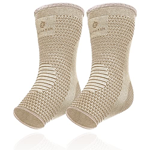 Benmarck Achilles Tendon Support Brace, Plantar Fasciitis Sock, Ankle Compression Sleeve For Running, Tendonitis and Flat Feet Relief - color: Natural Beige