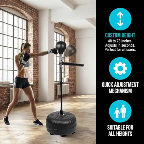 SYNTECSO Spinning Reflex Bar with Punching Bag, HAdjustable Height Boxing Bar, Boxing Speed Trainer for Home Gym