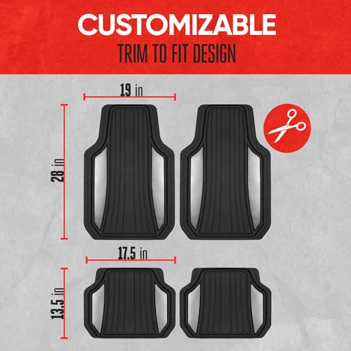 Motor Trend ChromeTech Car Floor Mats Full Set - Durable Rubber Floor Mats for Cars with Two Tone Accent, All Weather Interior Protection for Front and Rear with Non-Slip Backing, Silver Chrome - color: Black & Silver Chrome