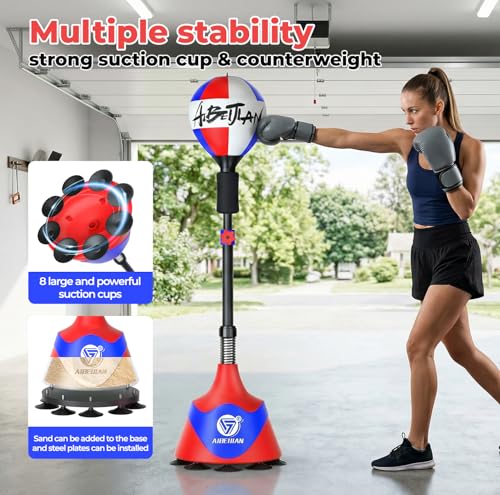 Freestanding Reflex Bag,Punching Bag with Stand,Height Adjustable,Speed Punching Ball for Reaction & Fitness Training - Stress Relief Workout for Adults，Boxing Equipment for Home Gym - color: Red