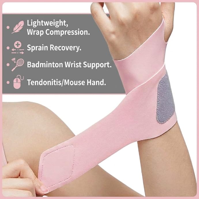 2 Pack Ultra-Thin Wrist Brace, Pink Adjustable Elastic Wrist Support for Carpal Tunnel, Wrist Wraps for Left/Right Hand, Fit for Work, Sports, Daily Use for Women & Men