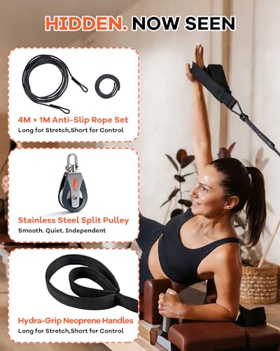 Pilates Reformer Straps with Rope Divider – 2 PCS Unilateral Training Kit, Correct Muscle Imbalance, Independent Arm Movement, Upgrade Split Rope System for Home Studio Workouts - size: 4M+1M