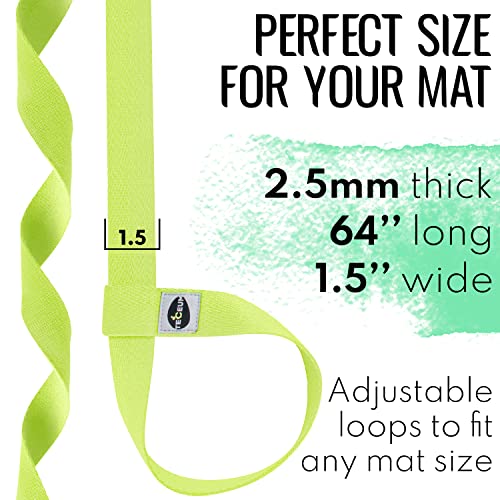 TECEUM Yoga Mat Strap – Extra Soft & Thick Cotton Carrier for All Mats | Adjustable Skin-friendly & Non-Slip Mat Holder Sling in 30+ Colors [Mat Not Included] - color: Bright Green, size: 64 IN