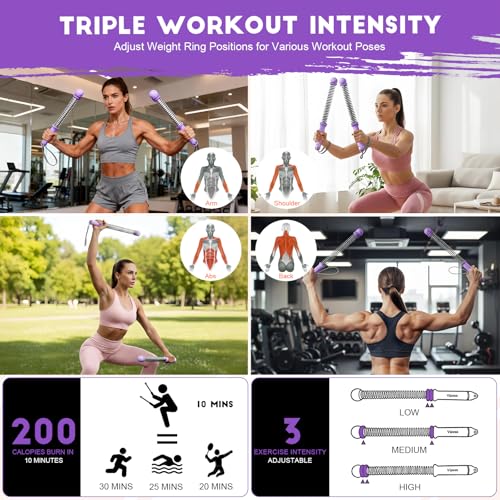 Adjustable Weights Cordless Battle Ropes,Portable Ropeless Battle Ropes for Home Gym with Storage Bag, Weighted Exercise Equipment for Low-Impact Workout, Strength & HIIT, for Men & Women - color: purple