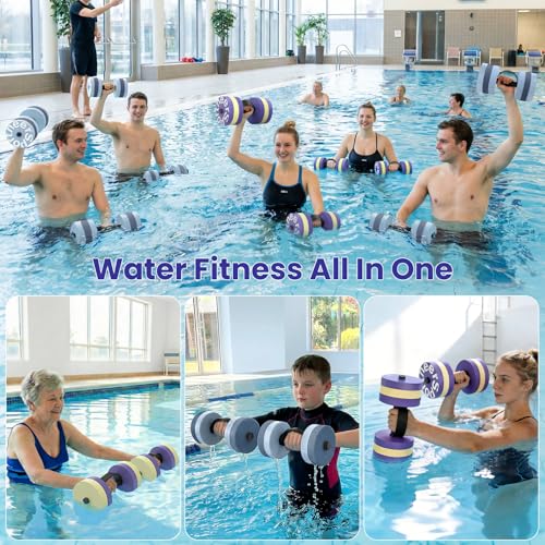 Sportneer Adjustable Resistance Water Weights: Pool Exercise Dumbbell Set of 2 EVA Foam Pool Weights with Handle Strip Aquatic Exercise Equipment for Water Aerobics - color: Striped Purple