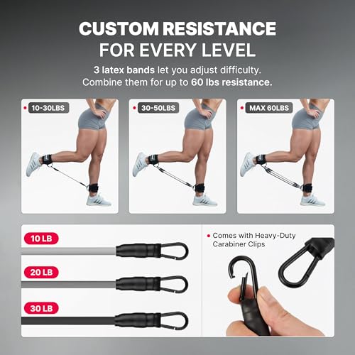 DMoose Ankle Strap for Cable Machine - One Size Fit with Premium Padding, Workout Kickback Ankle Cuffs, Ankle Bands for Working Out, Booty Workouts, Leg Extension, Hip Abductors & Lower Body Exercises - color: Black + Tube Bands