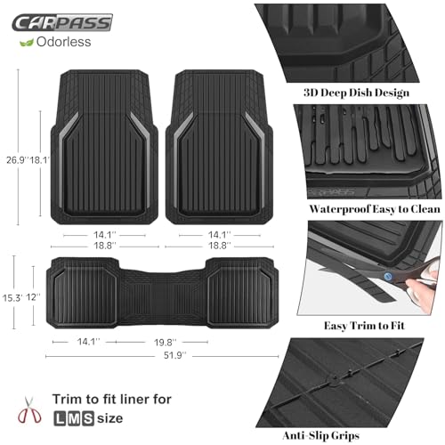 CAR PASS Heavy Duty Rubber Floor Mats for Car, Waterproof Liner Deep Dish Car Mats Full Sets, Universal Trim to Fit for SUV Truck Sedans Vans, All Weather Automotive Floor Mats 3pcs, Black and Gray - color: Black and Gray