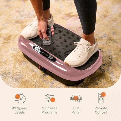 Lifepro HexaPlate Lite Vibration Plate Exercise Machine — Magnetic Acupoints, 99 Speeds & 10 Presets Vibration Platform Machine with Resistance Bands — Vibrating Plate for Lymphatic Drainage & Toning - color: Rose Gold