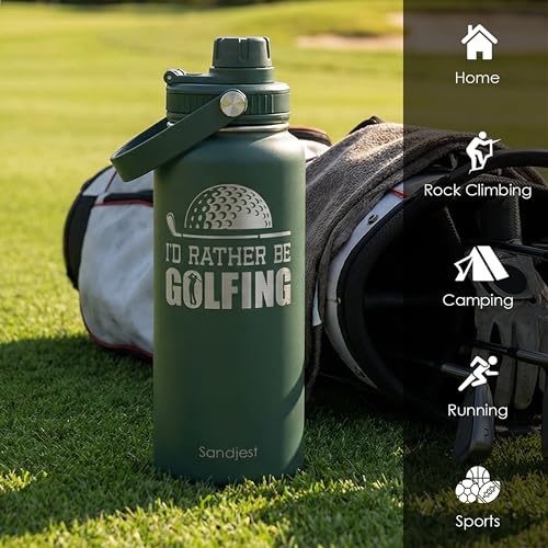 SANDJEST Golf Insulated Stainless Steel Water Bottle 32oz, I Would Rather Be Golfing, Vacuum Chug Lid Travel Tumbler for Men Friends Dad Brothers Golfers Coaches, Birthday Christmas - color: Golf