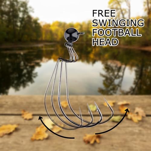 Reaction Tackle Tungsten Football Swing Jig Heads, Swinging Action Trigger Bait for Bass, Walleye and Pike, Crawfish Imitation Jig with Sharp Hooks (3-Pack) - color: Black, size: 3/8 Oz