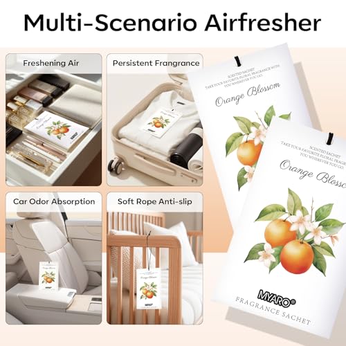 MYARO 12 Packs Orange Scented Sachets - Fragrance for Closet, Drawer, Bathroom, Car - Air Freshener Deodorizer Packets - color: Orange Blossom