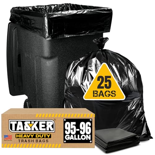 95-96 Gallon Trash Bags Heavy Duty (25 Bags w/Ties Value pack) Extra Large Trash Bags, 90 Gallon, 95 Gallon, 96 Gallon, 100 Gallon - size: 25 Count (Pack of 1)
