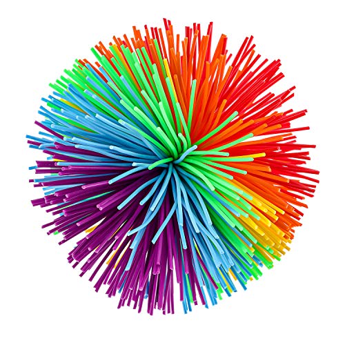 Leinuosen 5 Pieces Stringy Balls - Sensory Fidget Stress Balls, Soft Rainbow Pom Bouncy, Stuffers Party Favors Birthday Gifts Multicolor (2.75 Inch)