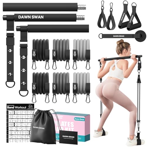 Pilates Bar Kit with Resistance Bands – Adjustable Home Gym Workout Equipment for Women & Men – Portable Pilates Equipment for Squats, Yoga & Full Body Toning - color: Black