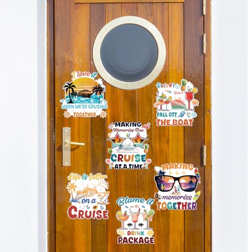 Family Cruise Door Decorations Magnetic - Wxiben 6PCS Vintage Hawaii Cruise Door Ship Decorations Magnets Glasses Palm Tree Sunset Drink Cruise Door Magnets for Family Vacation Carnival Cabin Decor - style: Vintage Family