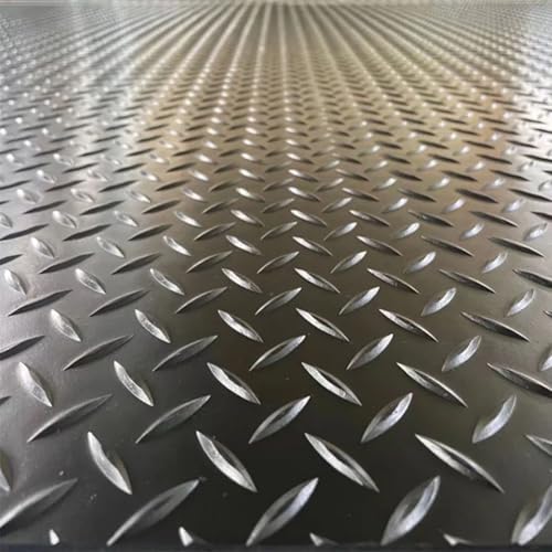 Heavy Duty Diamond-Plate Rubber Flooring Roll 4x8 FT, Multi-Purpose Waterproof Anti-Slip Floor Mat, Easy to Clean Under Equipment, Mats for Garage, Gym, Stable, Basement, Kennel - size: 4 ft x 8 ft x 0.1 in