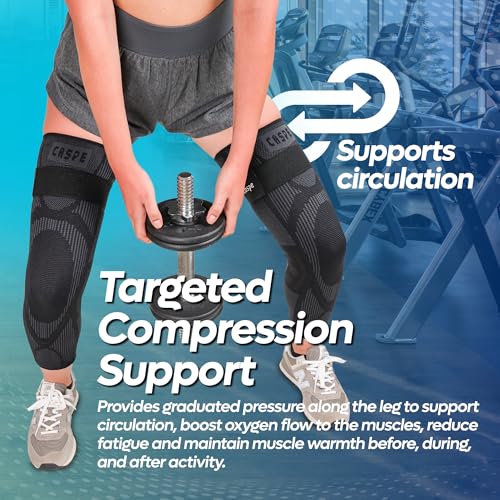 Caspe Leg Compression Sleeve With Strap, Full Length Thigh Knee Calf Support, Knee Compression Sleeve Women & Men, Full Leg Support for Light Recovery, Daily Wear - size: XX-Large