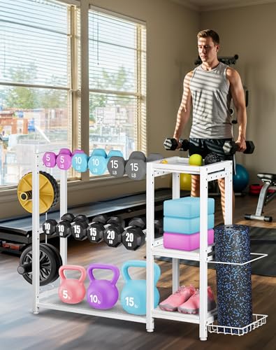 FHXZH Dumbbell Rack Stand Only - Adjustable Weight Rack for Home Gym, Heavy-Duty Weight Stand for Dumbbells Kettlebells - color: White