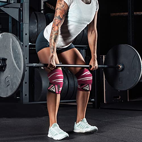 RDX Knee Wraps for Weightlifting, 78” Elasticated Straps Power Lifting Leg Press Support Gym Fitness Squats Workout Men Women - color: Pink Black