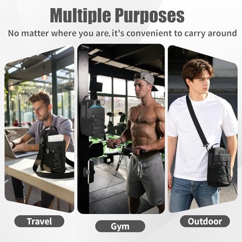 Magnetic Gym Bag with Phone Holder, Water Bottle Carrier, 4 N52 Magnets | Phone holder is stored inside the interior pocket; front elastic cords secure a damp towel and pockets organize essentials.