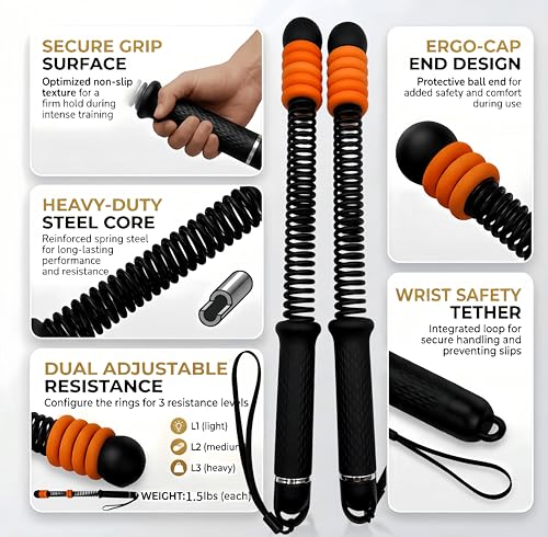 Weighted Cordless Battle Ropes with 10 Adjustable Resistance Rings-17.3" Portable Fitness Ropes for Home Gym Office&Travel, HIIT Strength Training&Full Body Cardio for Men&Women (2 PCS, Black) - color: Black