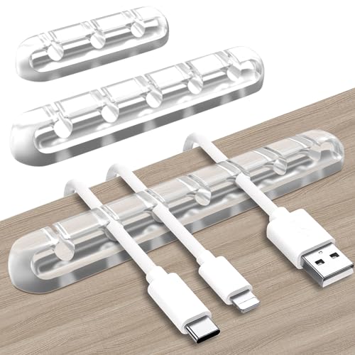 SOULWIT Cable Holder Clips, 3-Pack Cable Management Cord Organizer Clips Silicone Self Adhesive for Desktop USB Charging Cable Nightstand Power Cord Mouse Cable Wire PC Office Home - color: 357-Slot-Clear