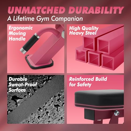 RITFIT Adjustable Weight Bench, Incline Decline Flat, 1300LB Capacity | Full Body Workout Bench for Home Gym Strength Training, 10 Backrest Positions, 3 Seat Angles, Heavy Duty Steel Frame - color: Pink