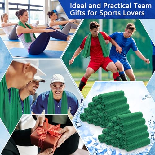 Hosuly 30 Pack Cooling Towels, 40"x12" Ice Breathable Soft Chilly Sweat Rag Microfiber Workout Rags for Gym Cooling Towels for Neck and Face for Yoga Golf Sport Running - color: Green