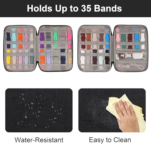Watch Band Case, Watch Band Storage Organizer Compatible with 35 Watch Bands and Accessories, Watch Straps Carrying Case, Watch Band Holder Fit for Most Sizes of Watch Straps, Black - color: Black