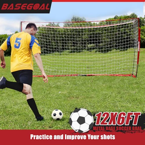 BaseGoal Soccer Goal,Soccer Net,Soccer Goals for Backyard,with Bow Frame,Collapsible Metal Base and Agility Ladder - style: 12X6 FT