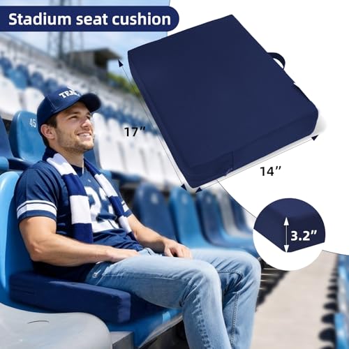 2 PCS Stadium Seat Cushions,Portable Waterproof Bleacher Pads with Handle,2.2" Foam Stadium Pads with 900D Oxford & Water-Repellent Lining for Indoor Outdoor Events - color: Navy, size: 3.2''