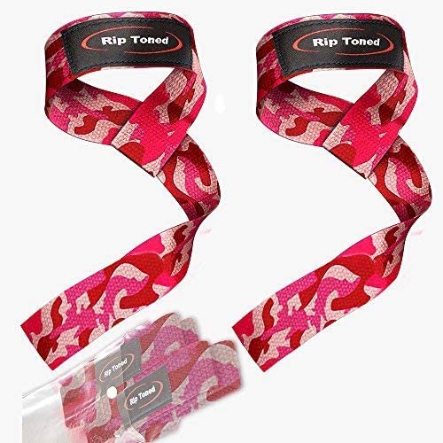 Rip Toned Lasso Lifting Straps for Weightlifting, 23¼" Padded | 1 Pair, cotton, non-latex neoprene. No break-in. Quick release. Deadlifts, rows, shrugs, pull-ups. Machine washable. - color: Pink Camo Small